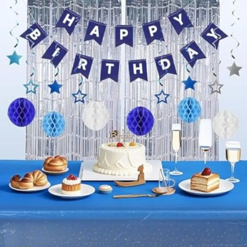 Rishpahu Happy Birthday Banner, Birthday Decorations Blue